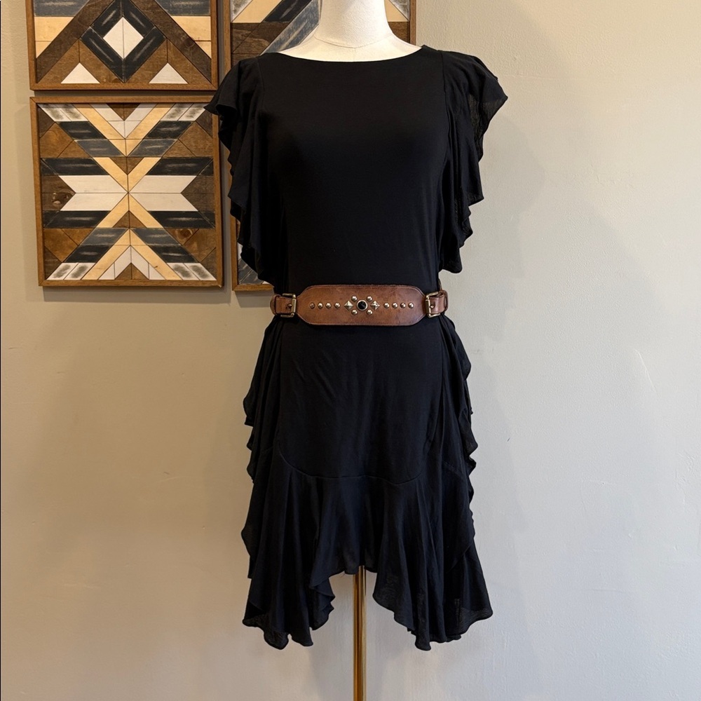 Vintage Ralph Lauren Black Ruffle Flutter Dress size Small *As-Is*